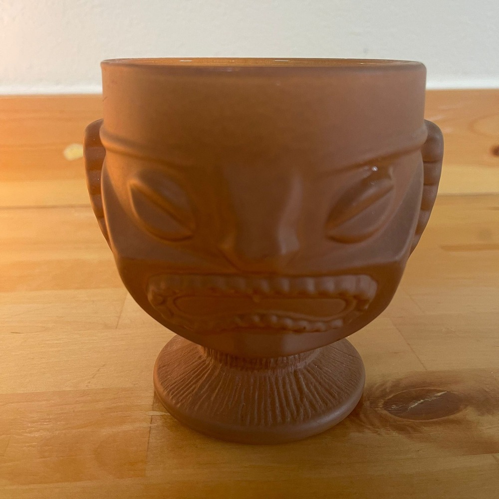 Vintage MCM Tiki Mug‎ Frosted Amber Glass Pedestal Drinkware